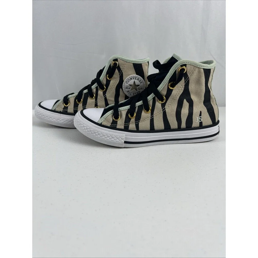 Converse Chuck Taylor All Star High Zebra Sneakers with Green Trim Size 1